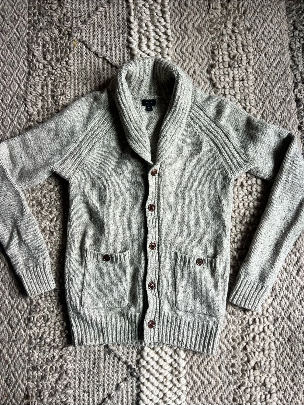 J. Crew Wool Blend Knit Shawl Collar Cardigan Sweater Natural